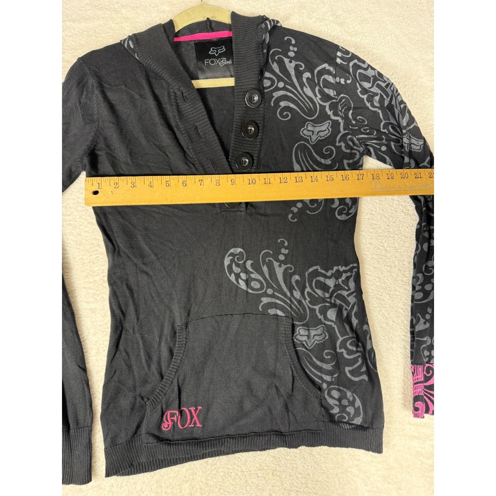 Fox Racing Hooded Sweater Womens M Black Pink Good Y2K Motocross Henley 56177 - Picture 2 of 9